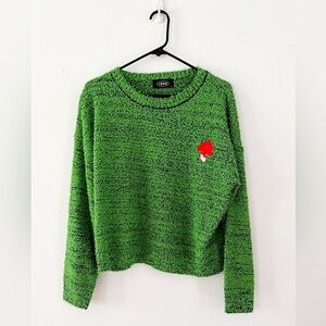Size Large, green sweater with mushroom. Cider brand.